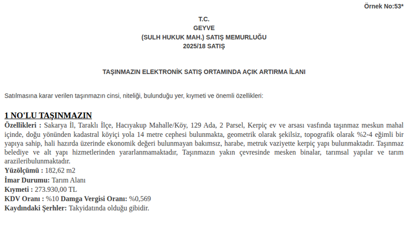 Satılık Konut - Sakarya Taraklı
