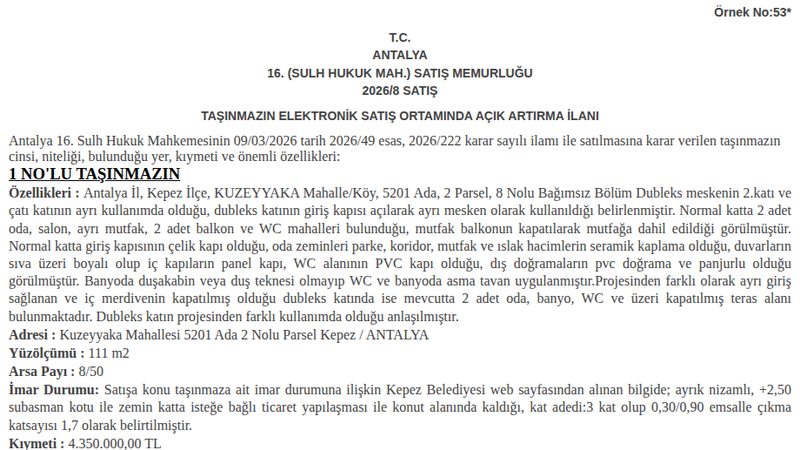 Satılık Dubleks Daire - Antalya Kepez