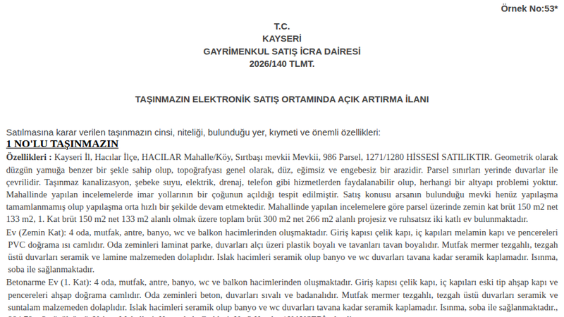 Satılık Konut - Kayseri Hacılar