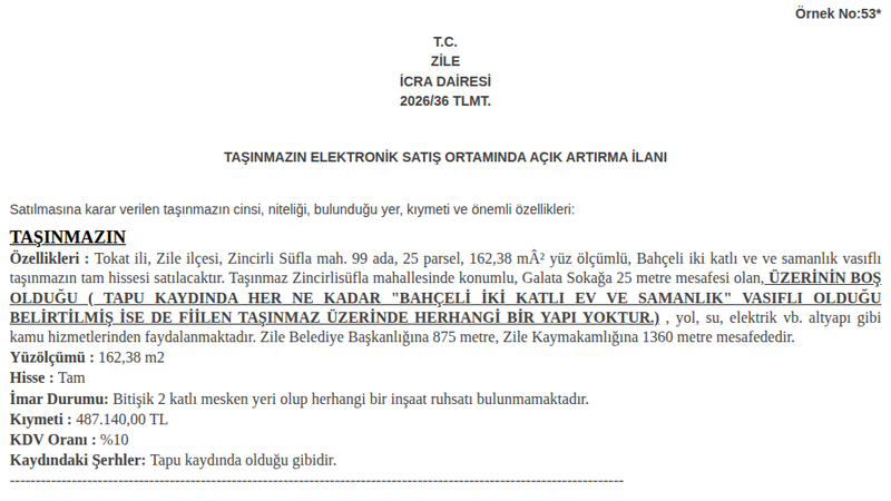 Satılık Konut - Tokat Zile