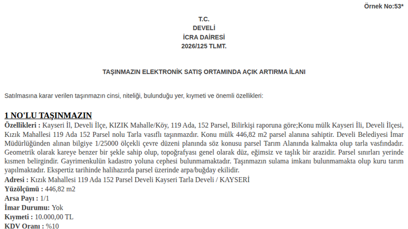 Satılık Tarla - Kayseri Develi