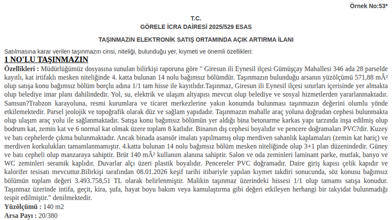 Satılık Daire - Giresun Eynesil