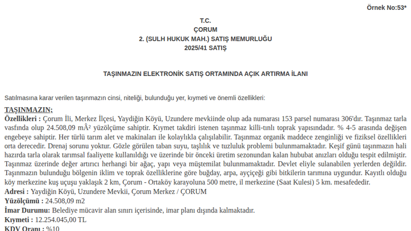 Satılık Tarla - Çorum Merkez