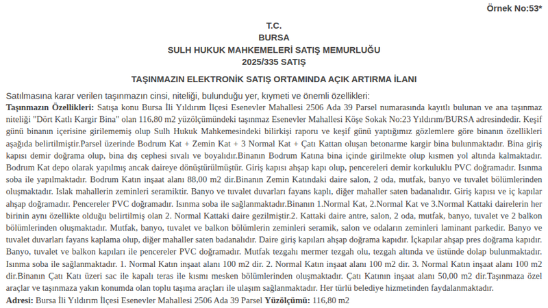 Satılık Daire - Bursa Yıldırım