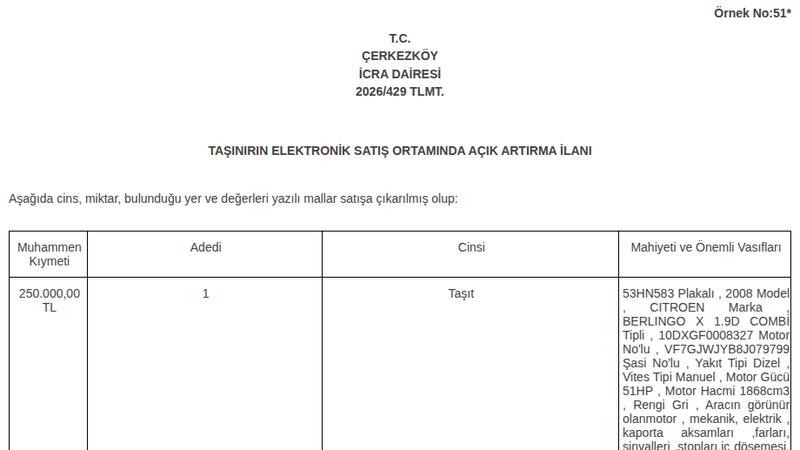 Satılık Citroen Berlingo 2008 - Tekirdağ Çerkezköy
