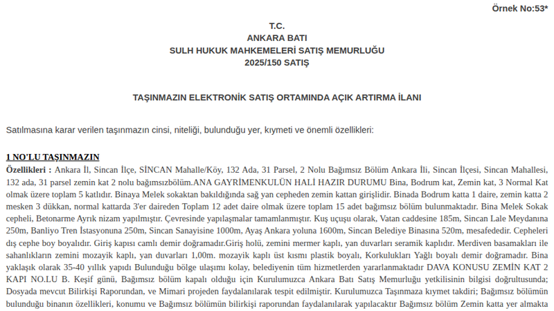 Satılık Daire - Ankara Sincan
