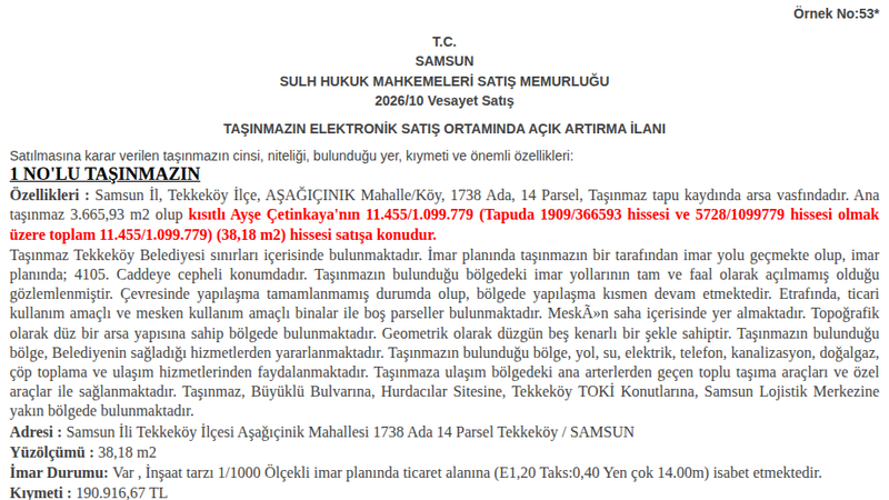 Satılık Konut - Samsun Tekkeköy