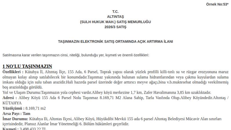 Arsa/Arazi - KÜTAHYA ALTINTAŞ - 169,71 m²