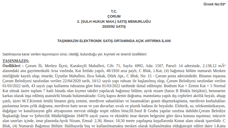 Konut - ÇORUM MERKEZ - 138,12 m²