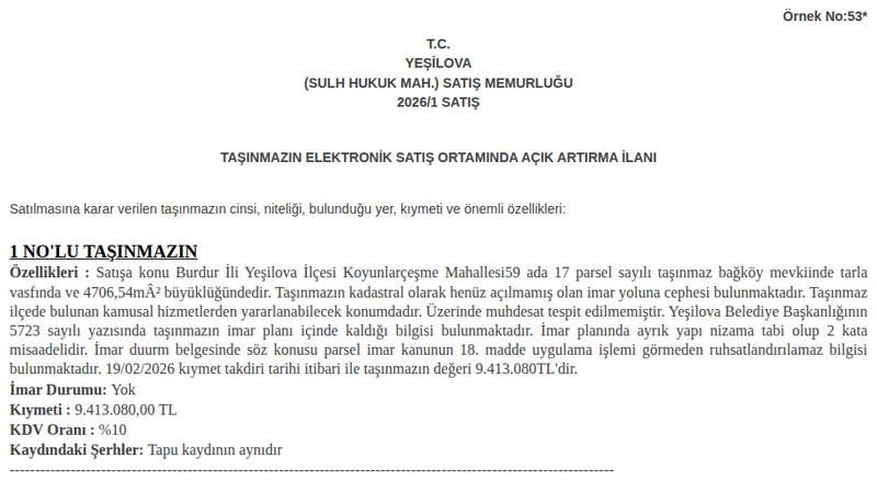 Arsa/Arazi - BURDUR YEŞİLOVA - 4.706,54 m²