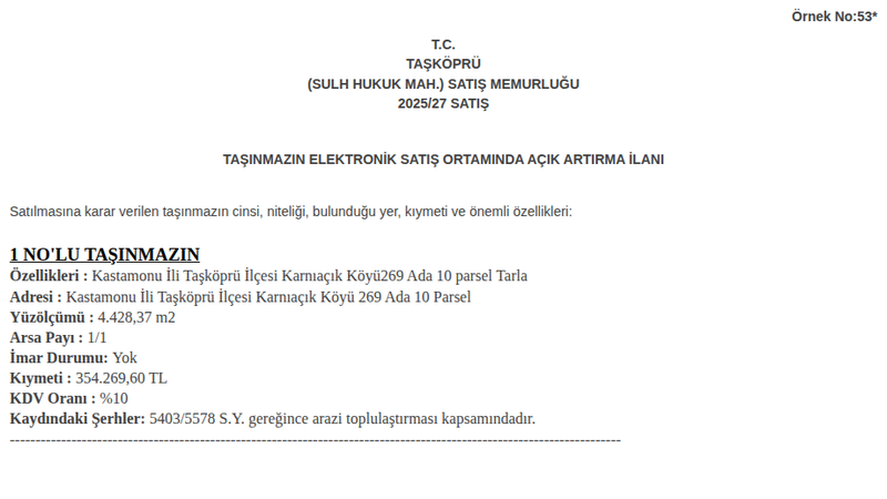 Arsa/Arazi - KASTAMONU TAŞKÖPRÜ - 428,37 m²