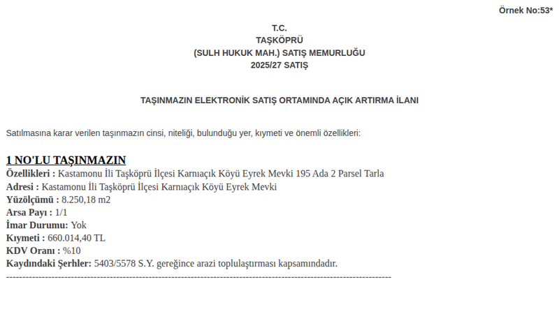 Arsa/Arazi - KASTAMONU TAŞKÖPRÜ - 250,18 m²