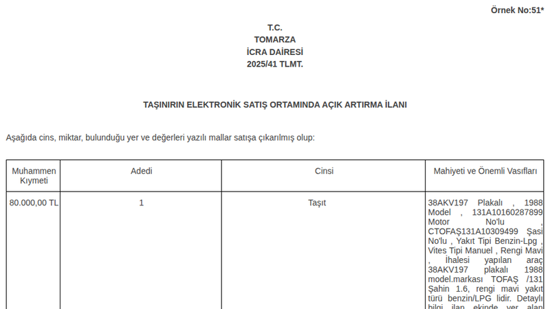 Otomobil - KAYSERİ TOMARZA