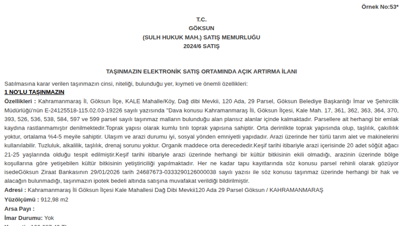 Arsa/Arazi - KAHRAMANMARAŞ GÖKSUN - 912,98 m²