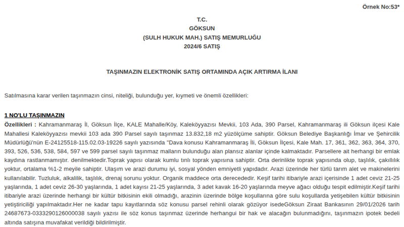 Arsa/Arazi - KAHRAMANMARAŞ GÖKSUN - 832,18 m²