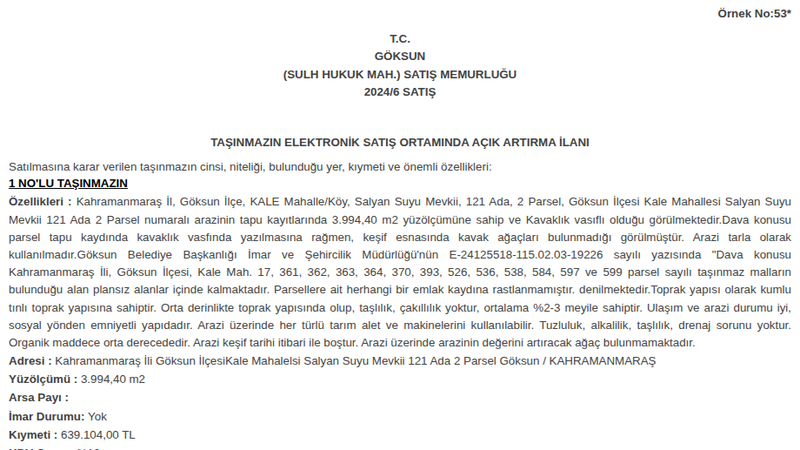 Arsa/Arazi - KAHRAMANMARAŞ GÖKSUN - 994,40 m²