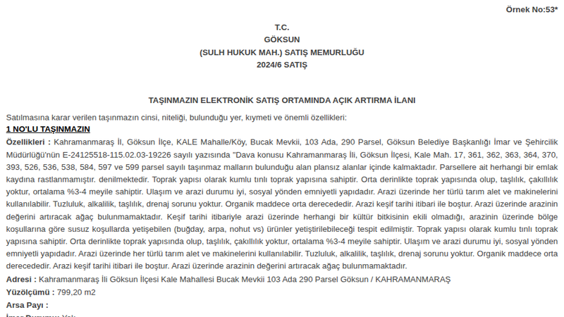 Arsa/Arazi - KAHRAMANMARAŞ GÖKSUN - 799,20 m²