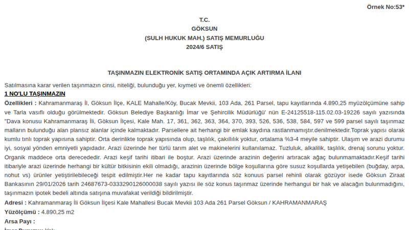 Arsa/Arazi - KAHRAMANMARAŞ GÖKSUN - 890,25 m²