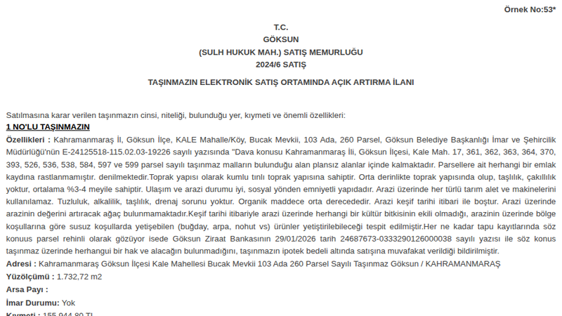 Arsa/Arazi - KAHRAMANMARAŞ GÖKSUN - 732,72 m²
