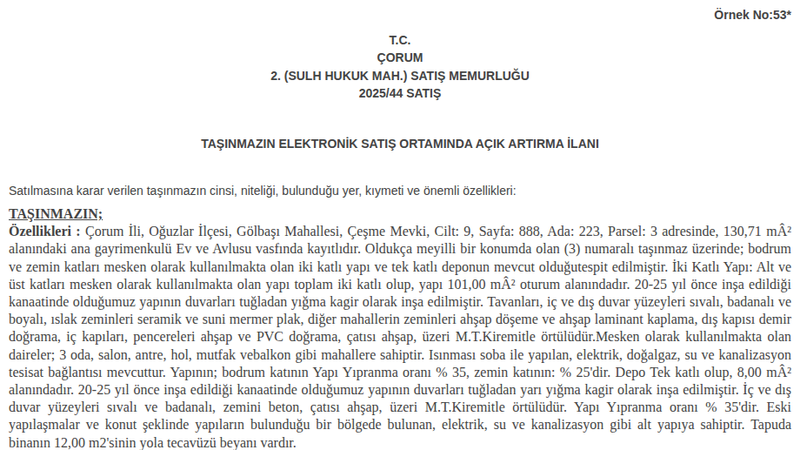 Konut - ÇORUM OĞUZLAR - 130,71 m²
