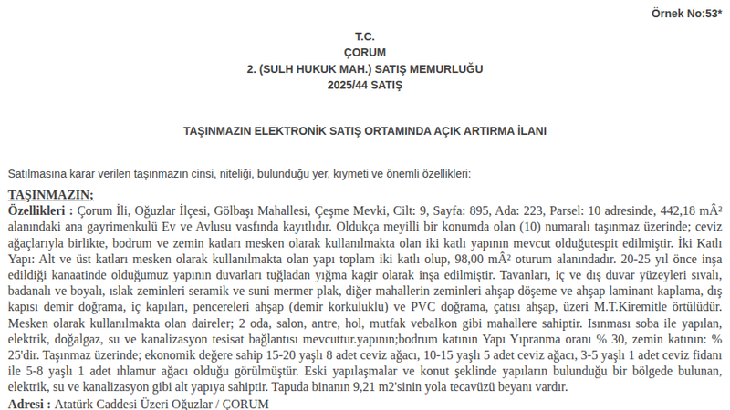 Konut - ÇORUM OĞUZLAR - 442,18 m²