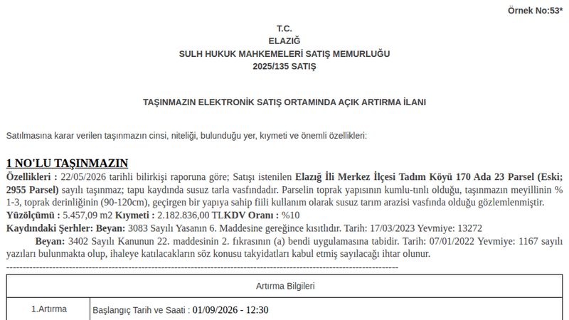 Arsa/Arazi - ELAZIĞ MERKEZ - 457,09 m²