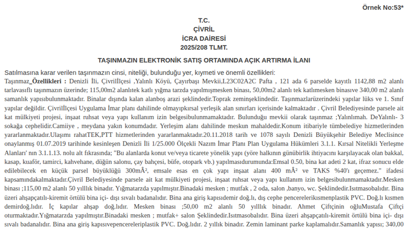 Konut - DENİZLİ ÇİVRİL - 1.142,88 m²