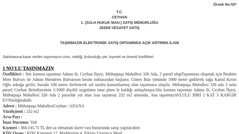 Arsa/Arazi - ADANA CEYHAN - 232 m²
