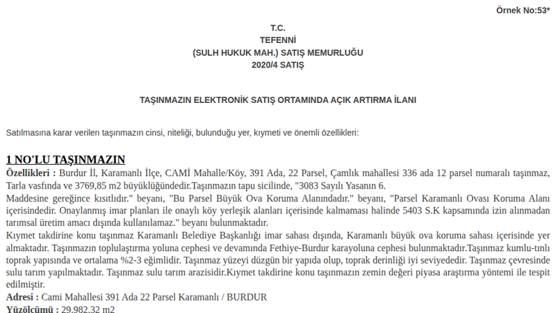 Arsa/Arazi - BURDUR KARAMANLI - 3.769,85 m²