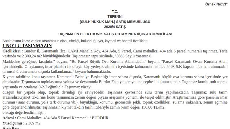 Arsa/Arazi - BURDUR KARAMANLI - 309,24 m²