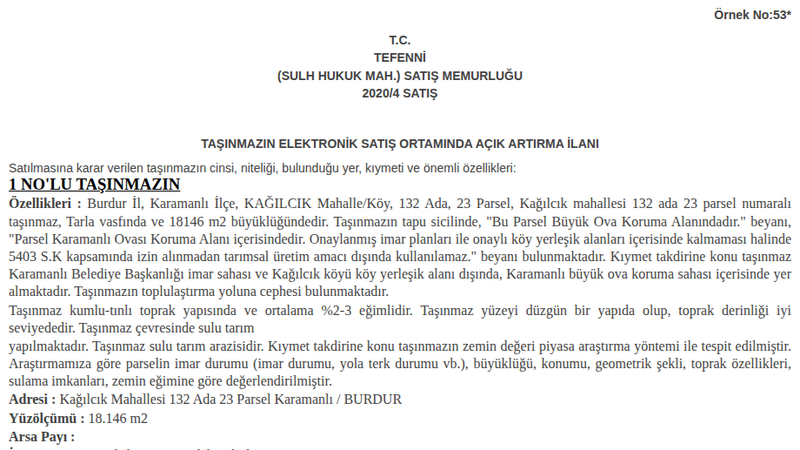 Arsa/Arazi - BURDUR KARAMANLI - 18.146 m²