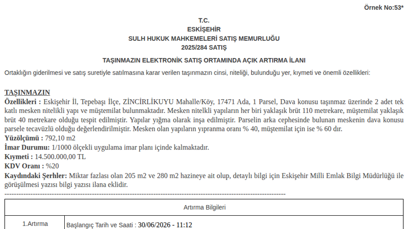 Konut - ESKİŞEHİR TEPEBAŞI - 792,10 m²