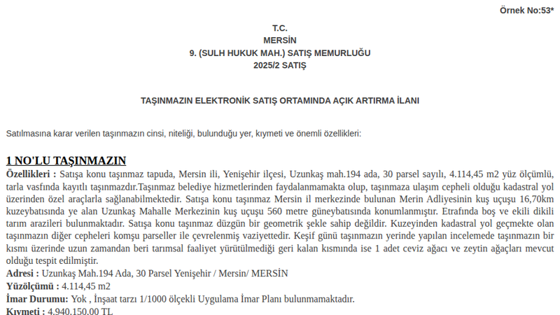 Arsa/Arazi - MERSİN YENİŞEHİR - 114,45 m²