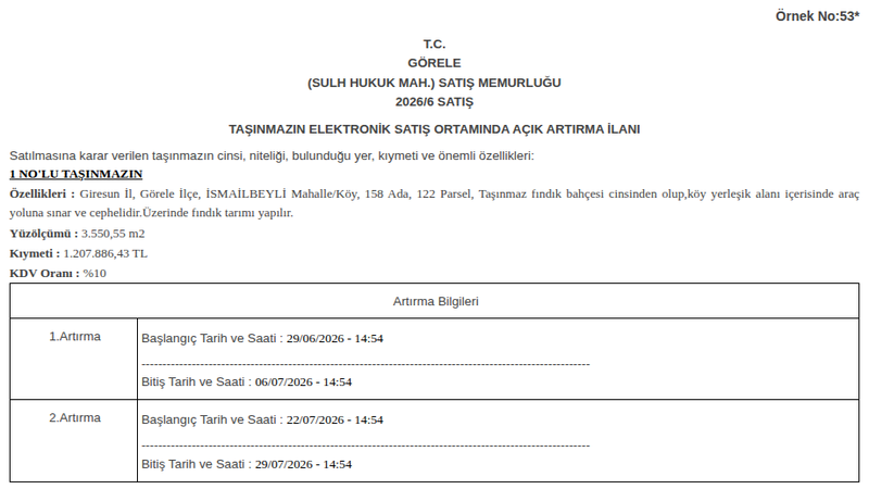 Arsa/Arazi - GİRESUN GÖRELE - 550,55 m²