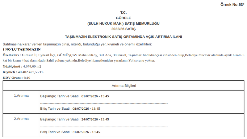 Konut - GİRESUN EYNESİL - 674,60 m²