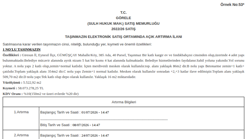 Konut - GİRESUN EYNESİL - 86 m²