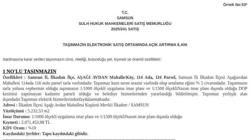 Arsa/Arazi - SAMSUN İLKADIM - 232,53 m²