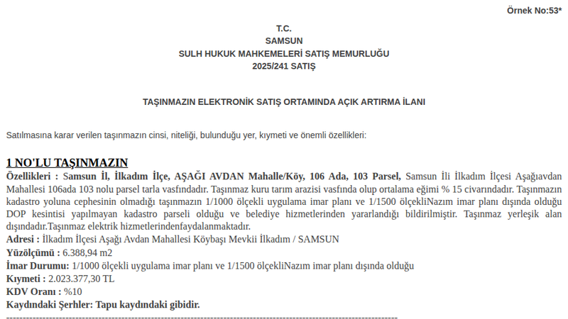 Arsa/Arazi - SAMSUN İLKADIM - 388,94 m²