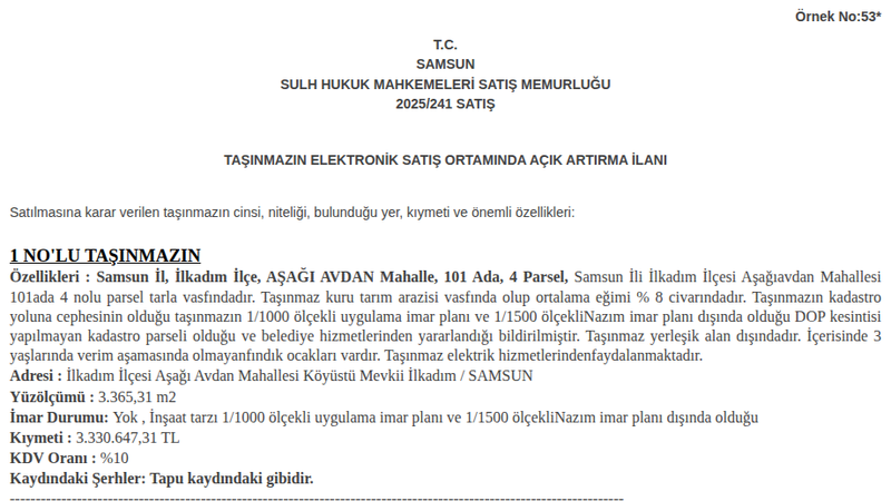 Arsa/Arazi - SAMSUN İLKADIM - 365,31 m²