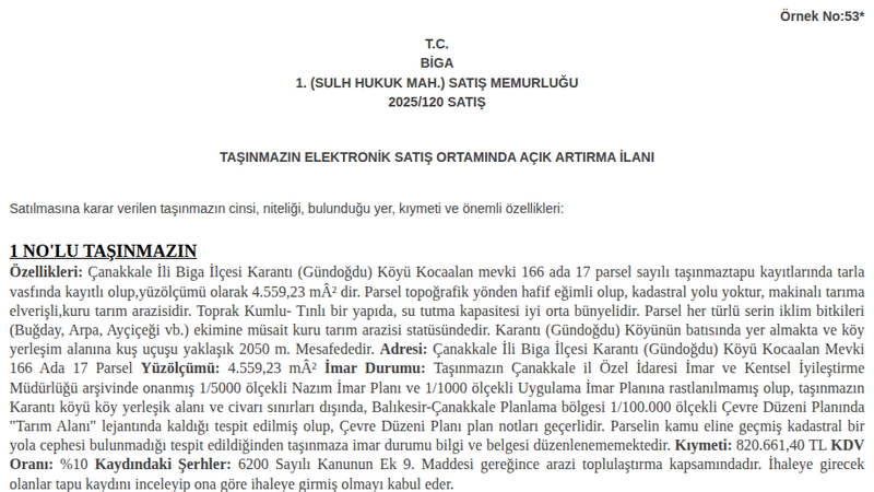 Arsa/Arazi - ÇANAKKALE BİGA - 559,23 m²