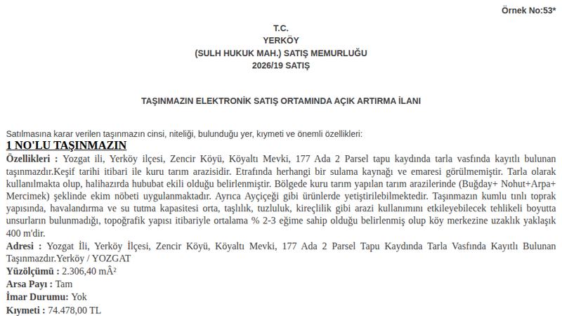 Arsa/Arazi - YOZGAT YERKÖY - 306,40 m²