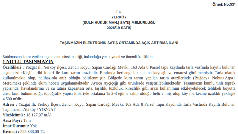 Arsa/Arazi - YOZGAT YERKÖY - 127,97 m²