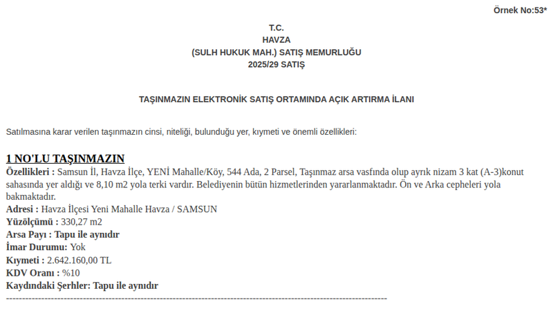Konut - SAMSUN HAVZA - 8,10 m²