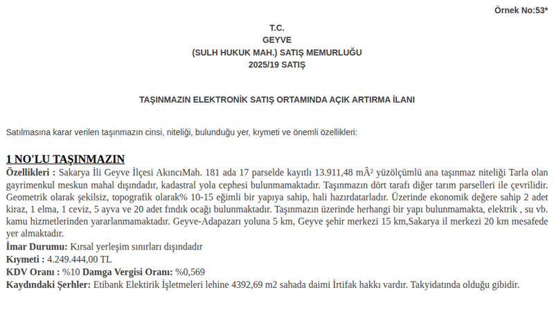 Arsa/Arazi - SAKARYA GEYVE - 911,48 m²