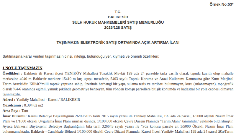 Satılık Tarla - Balıkesir Karesi