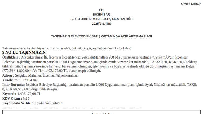 Satılık Arsa/Arazi - Afyonkarahisar İscehisar