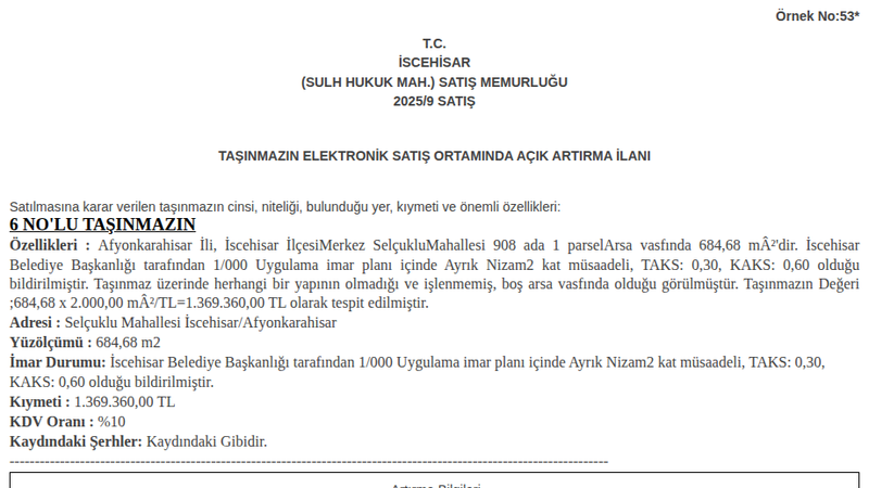 Satılık Arsa/Arazi - Afyonkarahisar İscehisar