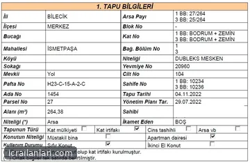 Satılık Dubleks Daire - Bilecik
